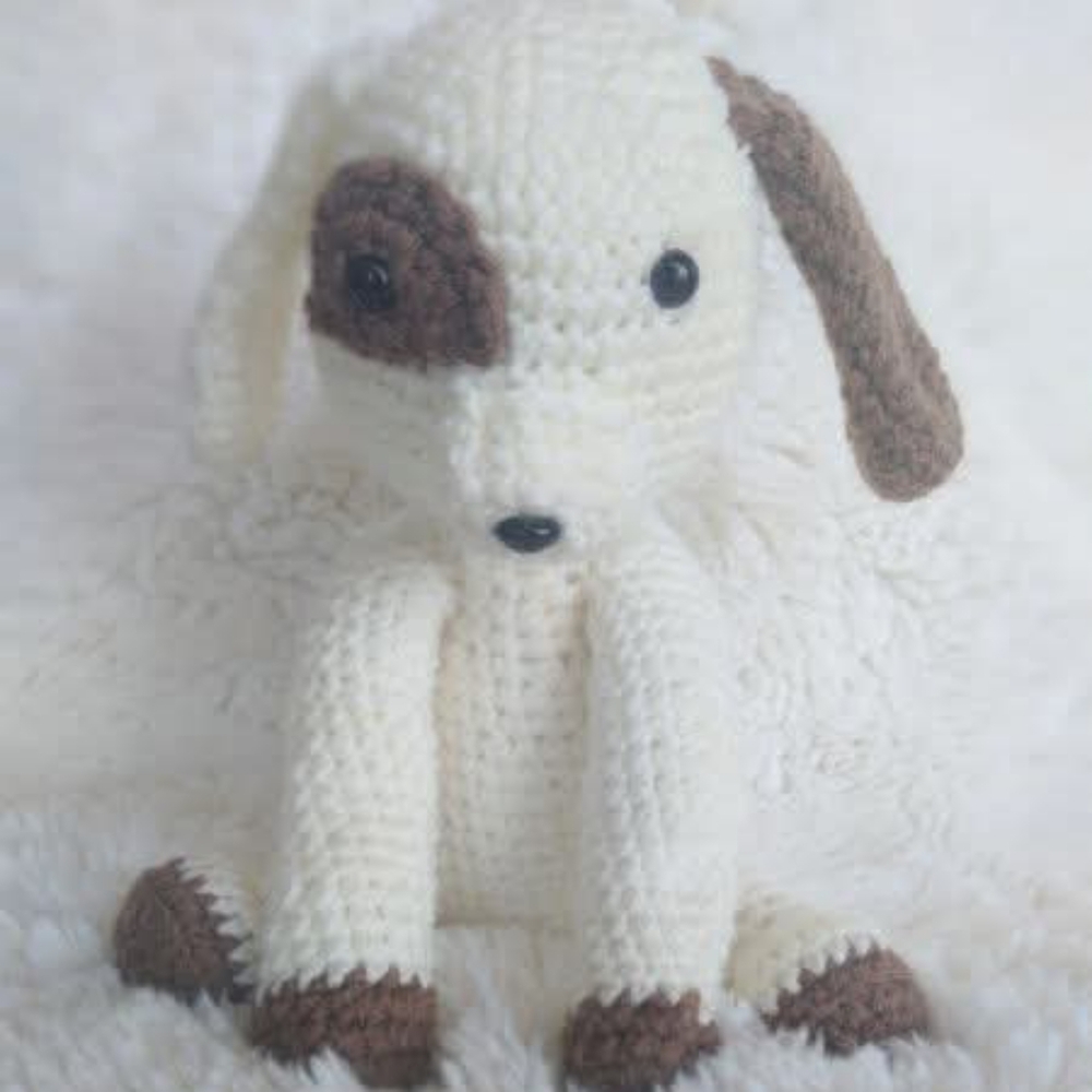 Handmade Cream and Brown Crochet Dog Toy